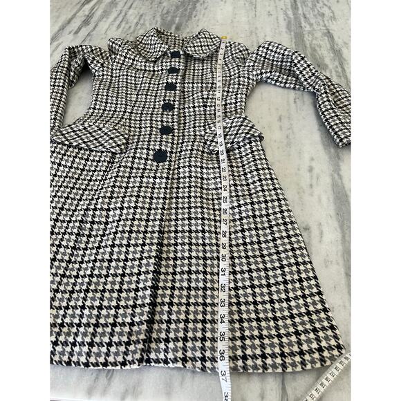 Vintage Houndstooth Check Coat Fully Lined Collar Dress Knee Length Handmade - Picture 12 of 14